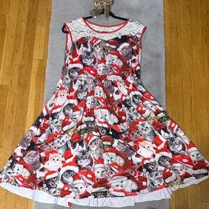 Ugly Christmas, -🌲holiday cat print dress – 1950 style